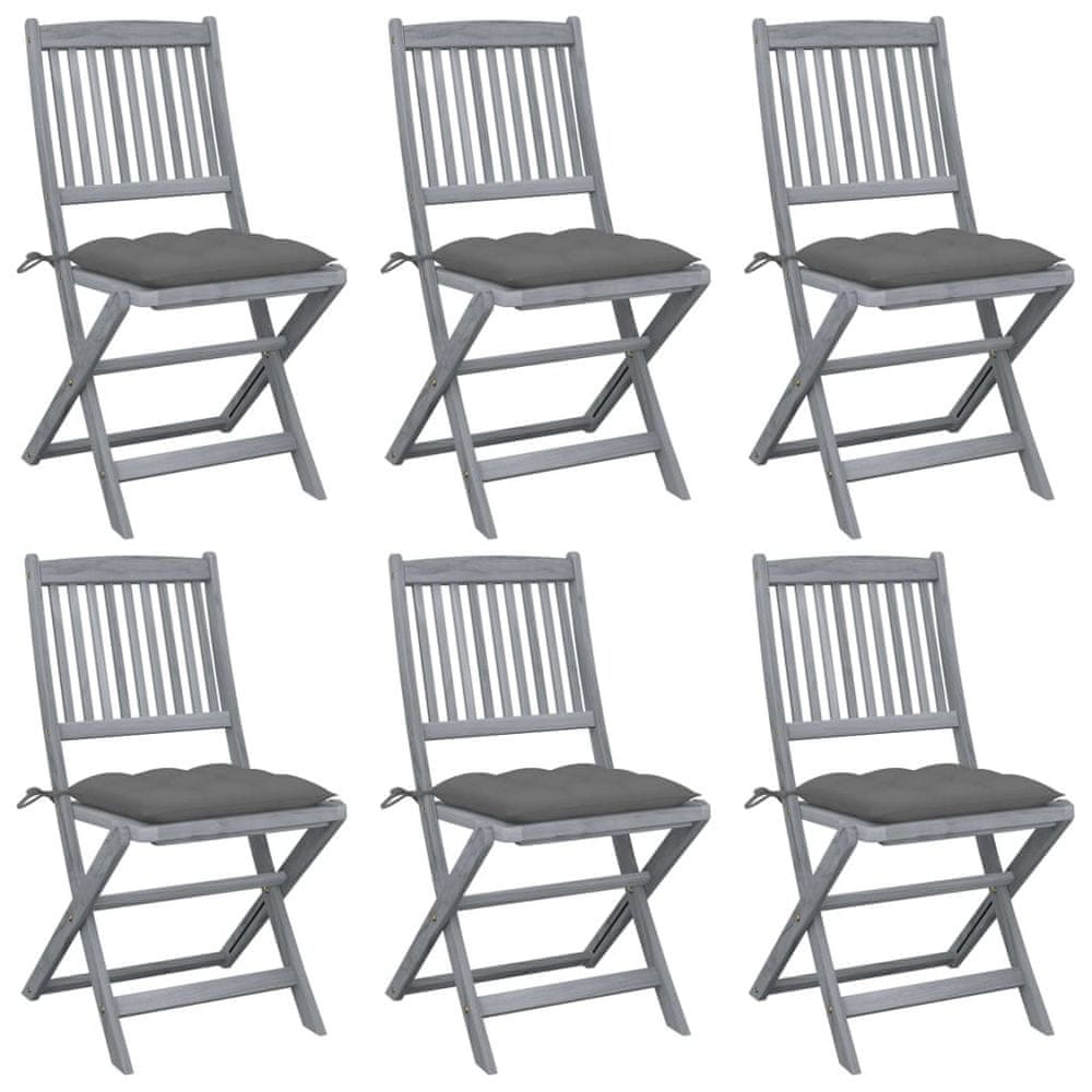 Vidaxl Skladacie záhradné stoličky s podložkami 6 ks akáciový masív